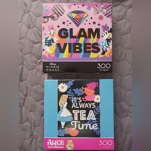 2 Disney 300 Piece Puzzles: Alice In Wonderland & Minnie Mouse Daffy, 11x15 In